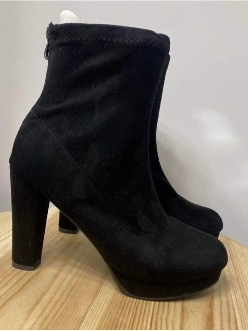 BU Collection Suede Platform Ankle Zip Boots 4.5 High Heel Black Women Size 8.5